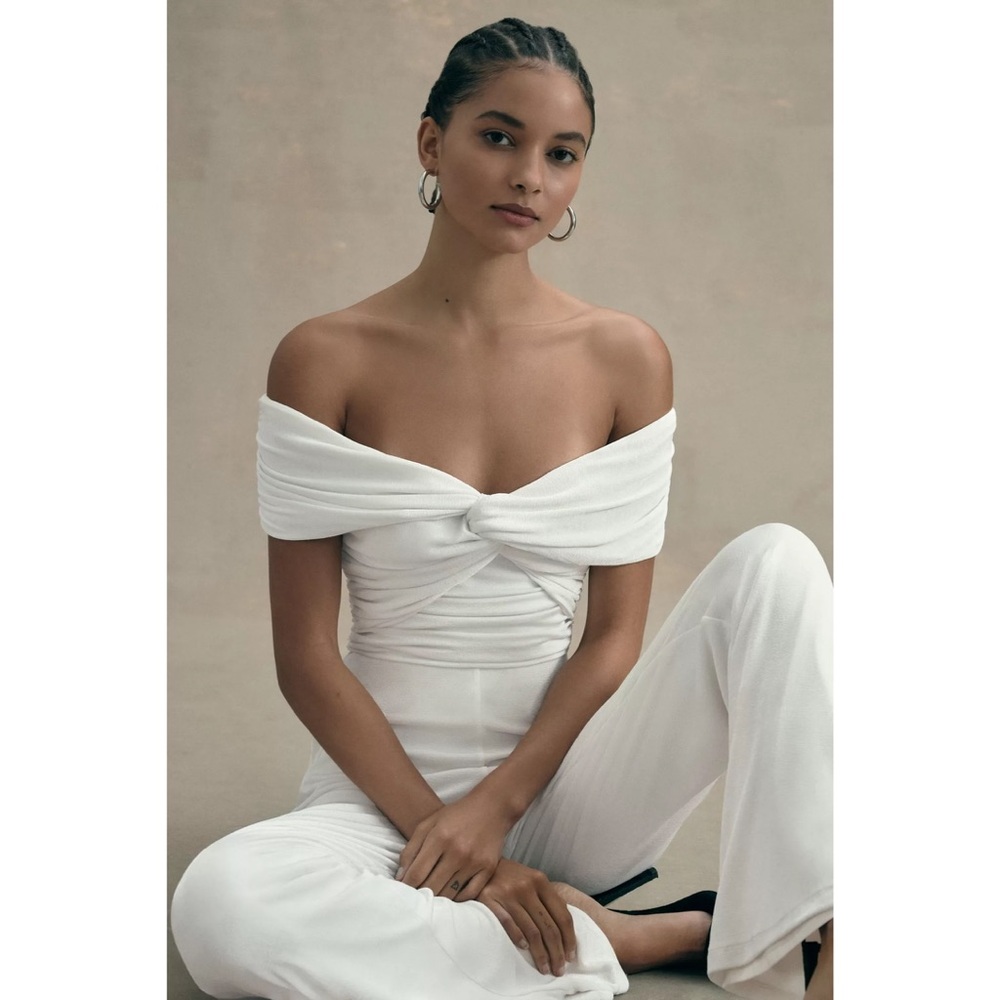 NWT MISHA Ailsa Jumpsuit in White Bridal Bride Bachelorette Off the Shoulder